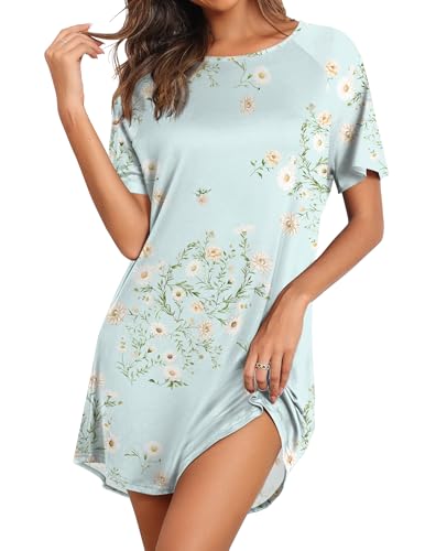 Image of Ekouaer Nightgowns for Women Bamboo Viscose Night Gown Short Sleeve Sleep Shirt Cooling Nightshirt Soft Sleepwear S-XXXL