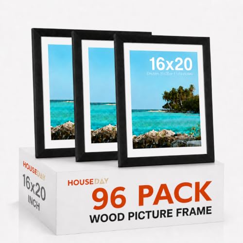 Image of HOUSE DAY 96 Pack 16x20 Poster Frame Wood and Polished Plexiglass, 16 x 20 Picture Frame Black without Mat or 12x18 with Mat