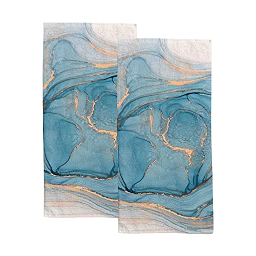 Lot de 2 serviettes de toilette en marbre bleu - 76,2 x 38,1 cm - Portable - Absorbantes - Douces - Pour salle de sport, yoga, spa, salle de bain Cover