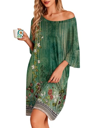 Image of Ekouaer Plus Size Nightgowns for Women Oversized Sleep Shirt Short Sleeve Nightshirt T-Shirt Dress Sleepwear S-5XL