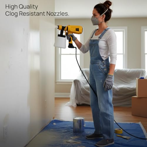 Image of Tomahawk 600W Electric Paint Sprayer, HVLP Wall Paint Sprayer with 33000 RPM Motor, 3 Nozzles (1.0 /1.8 /2.5mm), 800ml Tank for Home, Furniture & DIY (Yellow)