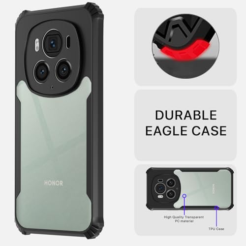 Image of Pikkme Crystal Clear Transparent Back Cover | Ultra Hyrbid | Full Camera Protection | Raised Edge | Bumper Case for Honor Magic 6 Pro 5G (Black)