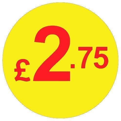 from 99p to £10 - Pack of 200 Red & Yellow 20mm Price Stickers/Sticky Labels - 40 Different Prices to Choose from (Red & Yellow £2.75)