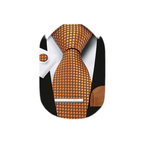 Image of HISDERN Plaid Ties for Men Classic Checkered Tie and Pocket Square Cufflinks Tie Clip Set Woven Men's Necktie Business