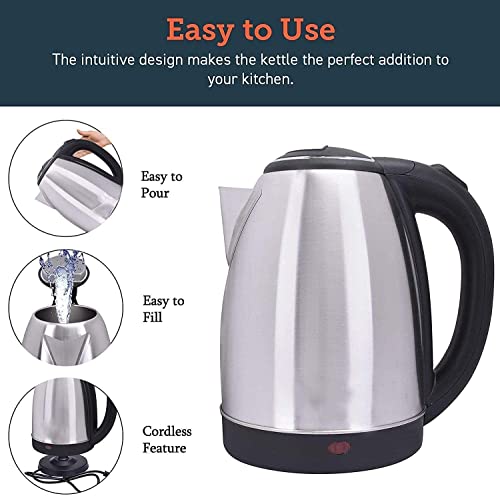Image of 2 Liter 1500 Watt Electric Water Kettle 2 Liter Hot Water Boiler Water Heater Jug Tea Maker Auto Power Cut used for boiling Water, making tea and coffee, instant noodles, soup etc (1Pcs)