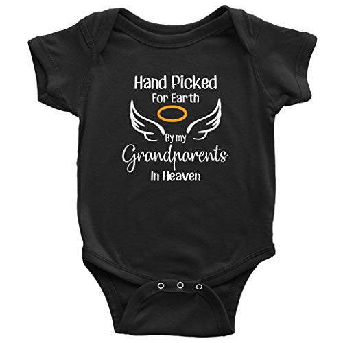 Newborn Infant Baby Rompers Hand Picked for Earth by My Grandparents in Heaven Summer Winter Bodysuit (New Born) Black