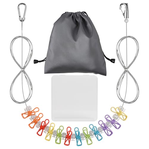 旅行用物干しロープ 長さ9.8フィート（約3メートル）、物干しピン12個付き、ワイヤーロープ式長さ調整可能、室内用物干しロープ、アウトドアキャンプ用アクセサリー [並行輸入品]