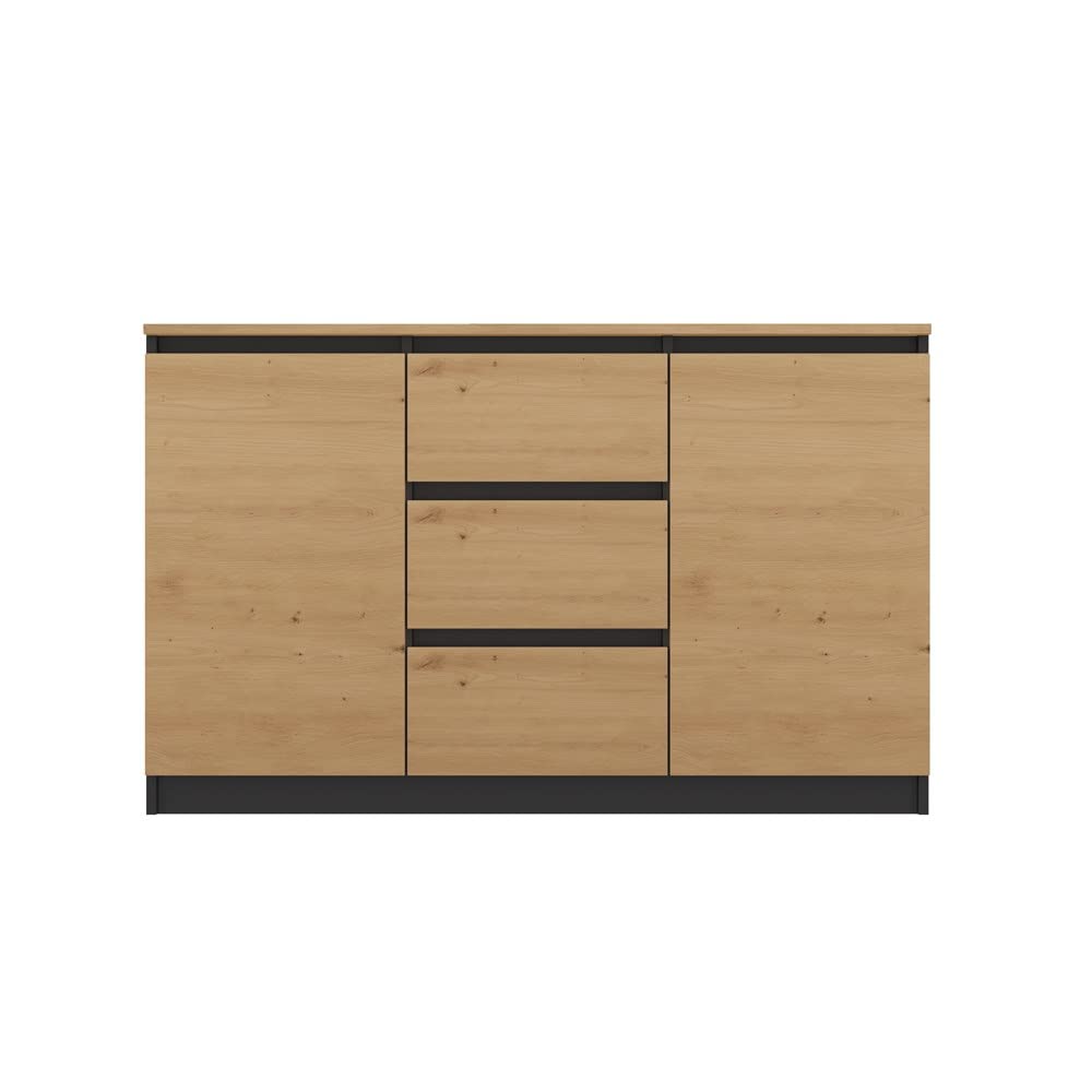 VBChome Kommode mit 2 Türen und 3 Schubladen 120 x 40 x 75 cm Eiche Aritsan - Antrazit Grifflose Schubladenkommode Mehrzweckschrank für Flur Schlafzimmer Wohnzimmer Kinderzimmer Eiche Aritsan-Antrazit