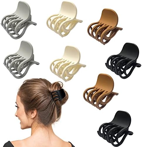 Medium Hair Claw Clips for Thin Fine Hair, Matte Double Row Teeth Hair Claw Clips 1.6'' Small No-Slip Grip Jaw Clips for Women and Girls,8 PCS