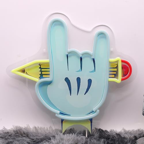 Image of Rock Hand LED Neon Sign USB Powered for Wall Decor, Pencil Neon Night Light Sign Dimmable for Room Party Decor Music Lover Birthday Gifts