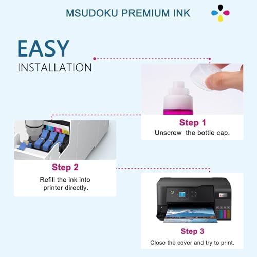 Msudoku 440ML Sublimationstinte für Epson EcoTank 104 102 ET-2870 ET-4810 ET-4800 ET-2815 ET-2810 ET-2820 ET-2830 ET-2850 ET-2856 EcoTank Drucker für Heat Transfer T-Shirts Keramik Tumbler(4 Pack)