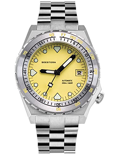 40mm SUB 600T LUME Date 20ATM ベゼル 200m ダイバーズ メンズ スポーツウォッチ Sugess S407-600T.Y, イエロー