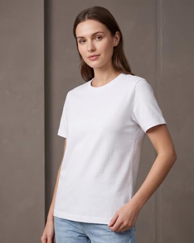 Image of NOBERO 100% Cotton T-Shirts for Women Stylish | Regular Fit | Solid T Shirts for Women 180 GSM Combed Cotton | Crew Neck Half Sleeve