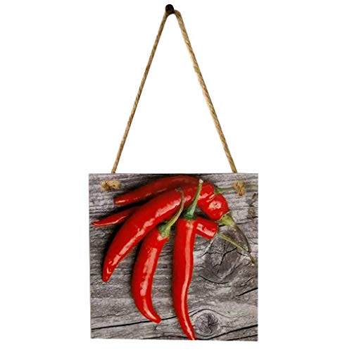 Lorjoyx Colorful Wooden Listed Sign Red Pepper Chilli Pattern Wall Hanging Plate Kitchen Home Door Decor Pendant