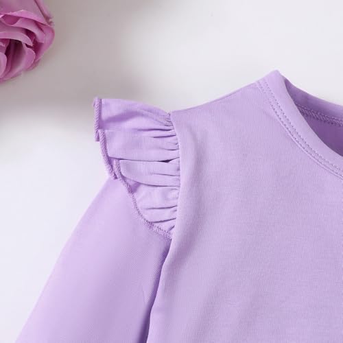 Image of LYSMuch 7-14Y Girls Ruffle Long Sleeve Shirt Kids Crewneck Basic Blouse Casual Tee