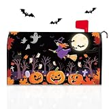Pumpkin Mailbox Covers Magnetic 21"x18" Fall Halloween Bat Post Letter Box Cover Scary Night Ghost Witch Mailbox Wrap Forest for Outside Garden Decor Fall Autumn