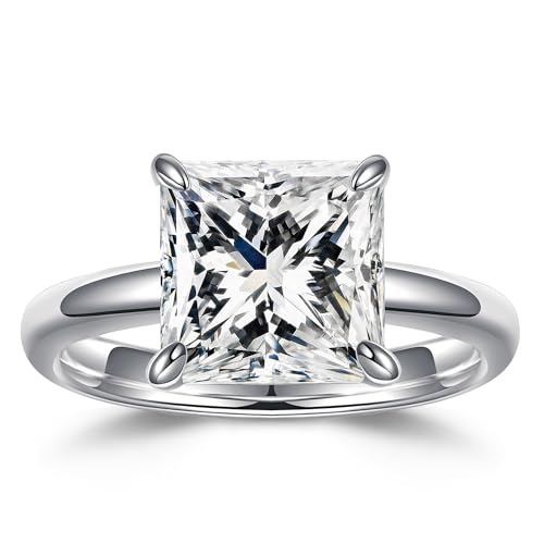 MOOSEA 2ct Princess Cut Moissanite Rings for Women, D Color VVS1 Clarity S925 Sterling Silver 14K White Gold Vermeil Ring Lab Created Solitaire Ring Moissanite Engagement Rings for Women
