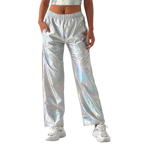 Pantalon large holo argenté de carnaval pour toutes morphologies