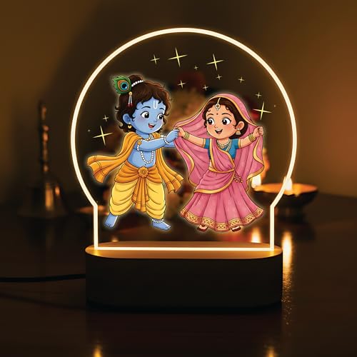 Image of Giftplease Little Krishna & Radha Full-Color LED Lamp - Cute Bal Gopal & Radha Rani Night Light with Warm Glow Base - Religious Home Decor, Janmashtami Gift & Kids Room Spiritual Bedside Lamp GL 16