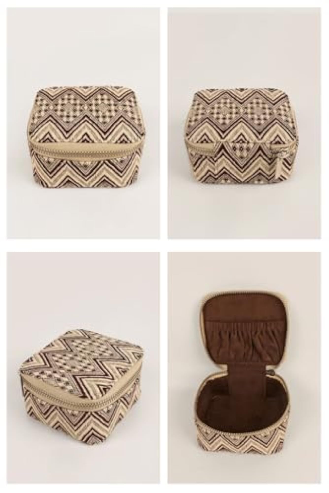 Square Handloom Jewellery Case, Brown Chevron