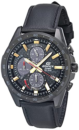 Image of Casio Men's Edifice Stainless Steel Quartz Watch with Leather Strap, Black, 22 (Model: EQS-900CL-1AVCR)