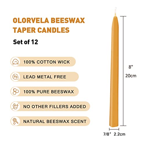 Olorvela Beeswax Candles Taper Candles Handmade Candle Sticks 100% Pure Beeswax Smokeless And Dripless Beeswax Tapered Candles(Yellow, 8" 12 Pack) #TOP1