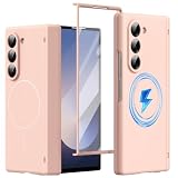 Custodia magnetica per Samsung Galaxy Z Fold6, adatta per la ricarica Magnetic Ring, cerniera, protezione per lo schermo, cover in silicone per Samsung Z Fold6-Rosa