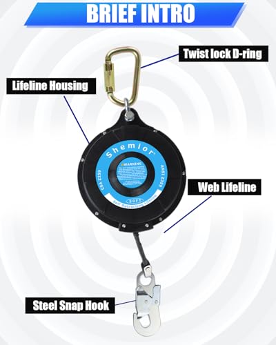 Image of 50FT Self Retracting Lifeline, Shemior Retractable Safety Lanyard, Web SRL | Safety Harness Fall Protection Kit, Fall Arrestor, Srl Fall Protection, Retractable Lanyard, Safety Harness Yoyo