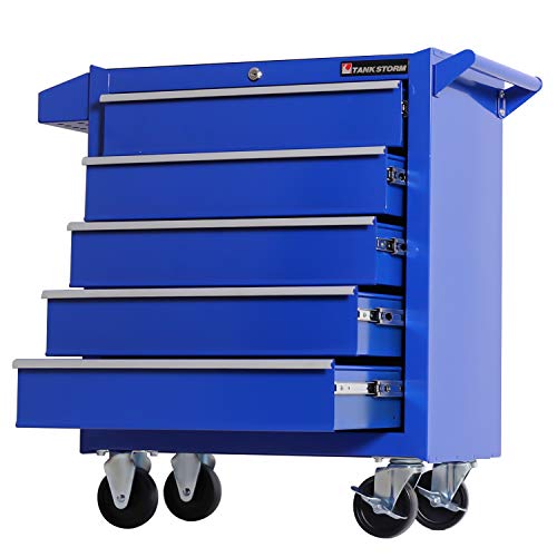 TANKSTORM Tool Chest Heavy Duty Cart Steel Rolling Tool Box 5 Drawer Cart (TZ35 Blue)