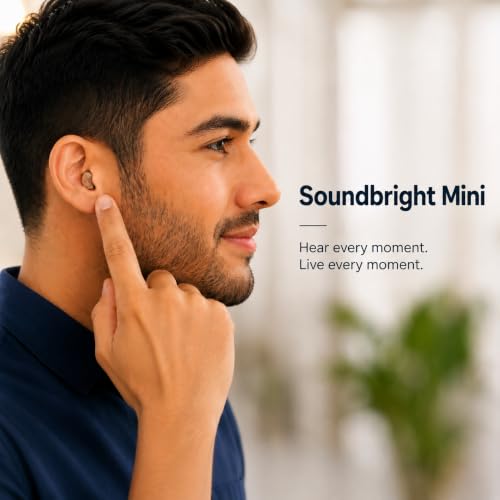 Image of Soundbright Mini | Premium Rechargeable Hearing Aid | Nearly Invisible with 3 Noise Cancelling Program (Mini Hearing Aid), Beige Color