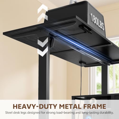 Image of 47 Inch L Shaped Desk with 3 Drawers Electric Standing Desks Black