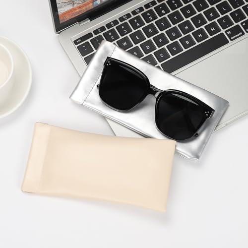 Image of Sightor Sunglass Case, 2 Pcs Soft Eyeglass Cases for Women Portable Squeeze Top Leather Glasses Pouch