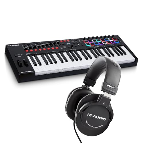 M-Audio Oxygen Pro 49 and HDH40 – 49 Key USB MIDI Keyboard Controller With Beat Pads, and Over Ear Headphones with 9 ft Cable