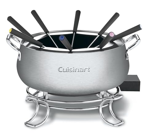 Cuisinart Fondue Pot Set, 3-Quart Stainless Steel Electric Fondue Pot for Chocolate, Cheese, Broth, and Oil, Includes 8 Forks, Temperature Control, Nonstick Interior, Dishwasher Safe, CFO-3SSNAS by Cuisinart - Used condition - US$49.04