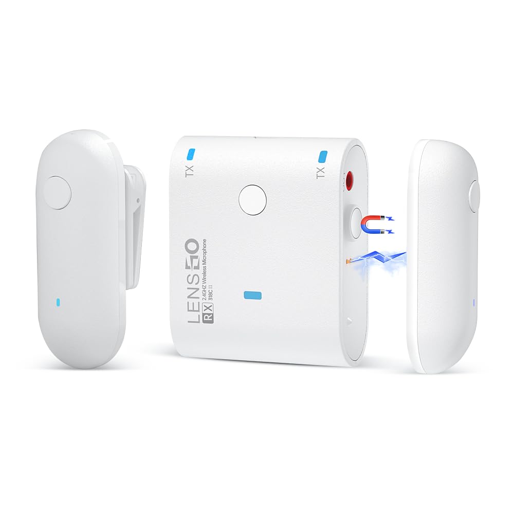 LENSGO 318C II Micrófono Lavalier inalámbrico Dual de 2,4 GHz para cámara DSLR/SLR Videocámara Teléfono Micrófono de Solapa Recargable para grabación de Video Entrevista TikTok Youtube Live Stream -B