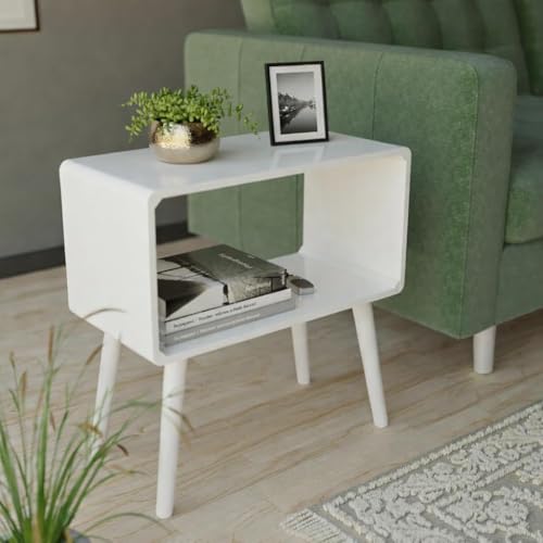 Image of Brown Art Shoppee Bookcase Nightstand Side End Table Bedroom: Bed Side Coffee Table Living Room Bedside Small Spaces Magazine Stand with Storage Engineered Wood Modern Furniture (Full White)