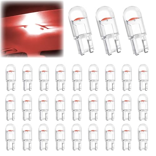 Image of ecocstm 30 PCS Car 194 LED Bulbs, 168 2825 W5W T10 Wedge COB LED Replacement Bulb, Error Free Interior Bulb for Dashboard Light, Dome Lights (Red)