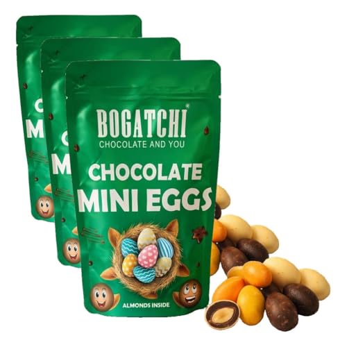 Image of BOGATCHI Chocolate Mini Eggs with Almonds 200g - Crunchy Almond Filled Easter Chocolates, Premium Milk & White Chocolate Coated Eggs, Festive Gift Pack for Kids & Family, Easter Basket Treats (Pouch Pack)