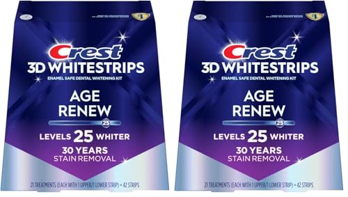 Image of Crest 3D Whitestrips Age Renew - Teeth Whitening Kit, 21 Treatments, Each with 1 Upper /1Lower, 42 Strips - Crest 3DWhite Teeth Whitening Strips (Pack of 2)