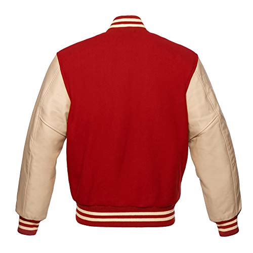 Men's Varsity Baseball Letterman Bomber Red Wool & Cream Genuine Leather Sleeves B Logo Jacket2