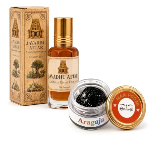 Image of Maa Pooja Aragajam Black Tilakam & Javadhu Attar Combo Pack | Traditional Pooja Tilak & Fragrance Set | Devotional Ritual Essentials for Temple, Festivals & Daily Worship