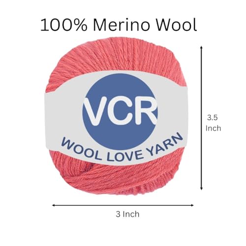 Image of VCR Coral Pink Yarn, 25 Grams Hank, 85 Meters Length, 100% Merino Wool, Pack of 1, Shrink-Resistant Soft, Warm and Premium Wool Yarn for Knitting, Crochet and Craft Projects