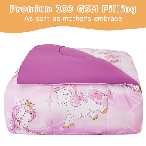 Image of Yibeizi Unicorn Kids Comforter Set for Girls Twin Lavender Bedding