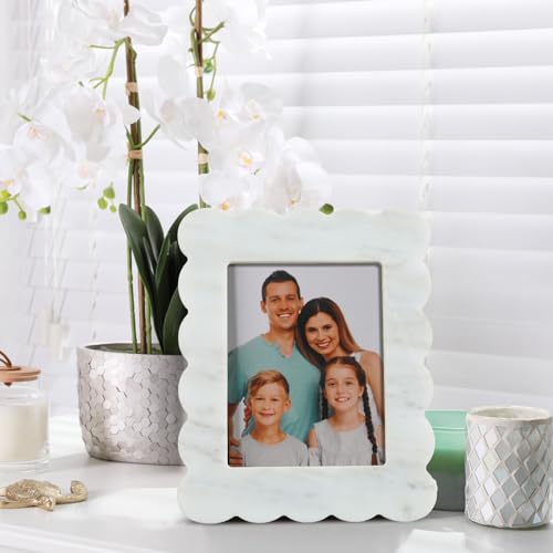 Yalikop CU-YALIKOP-2239311 Scalloped Marble Frame Marble Picture Frame Display Photos Frame Tabletop Display White Frame Home Picture Frame thumb #6