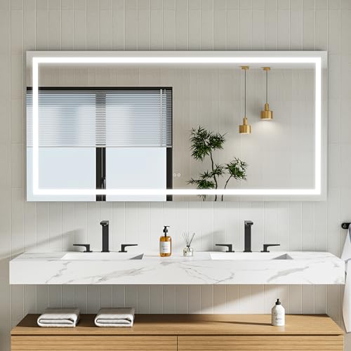 WELLFOR 72" x 36" LED Bathroom Vanity Mirror, Anti-Fog Dimmable Mirror, Wall Mounted Makeup Mirror, Packed with US Standard Plug and Touch Switch