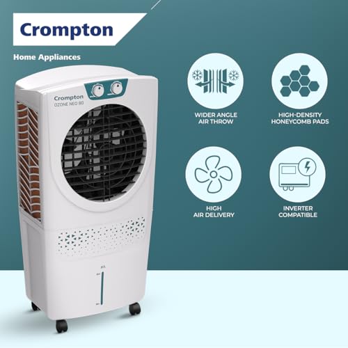 Image of Crompton Ozone Neo Desert Air Cooler 80L| High density honeycomb Pad for Cooling Retention| Water Level indicator| 4 way Air deflection & Auto Swing | Everlast Pump| 3 Year Brand Warranty