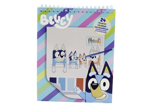 CYPBRANDS- Bluey, Cuaderno, Libreta para Colorear, Libro con Plantillas para Colorear, Actividades Creativas, Acuarelas, Multicolor, Producto Oficial