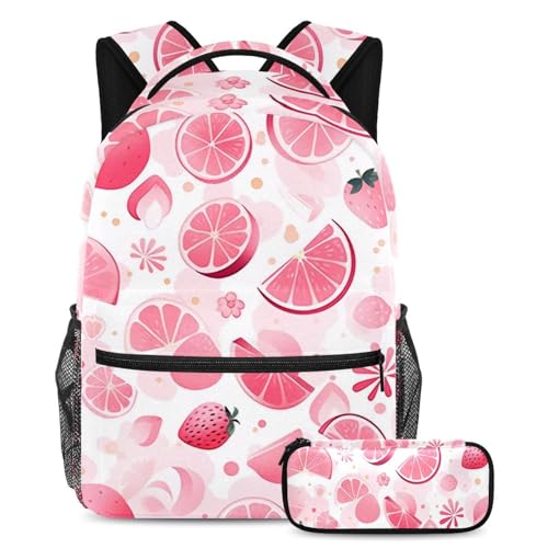 Sac à dos grande capacité motif fruits roses pour organiser facilement toutes les fournitures