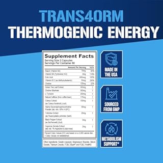 EVL Thermogenic Fat Burner Support - Fast Acting Weight Loss Energy and Appetite Support - Trans4orm Green Tea Supplement for Men and Women - 60 Servings