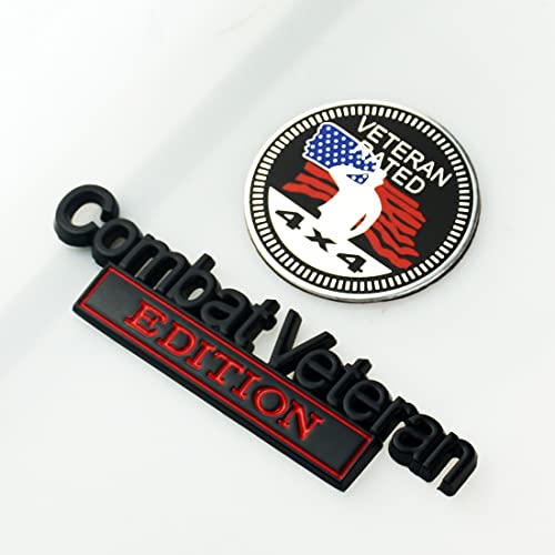 Image of Set of 2 Combat Veteran Edition & 4x4 Rated Metal Automotive Emblem 3D Decal Badge Nameplate for Universal car Truck (Black Red)
